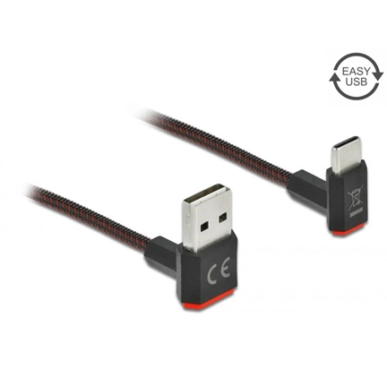 Delock EASY-USB 2.0 kábel A-típusú csatlakozódugó - USB Type-C csatlakozódugó, ívelt felfelé / lefe