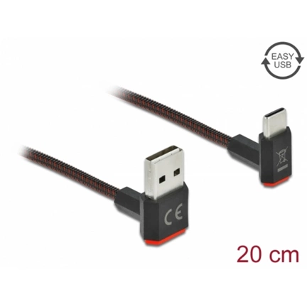 Delock EASY-USB 2.0 kábel A-típusú csatlakozódugó - USB Type-C csatlakozódugó, ívelt felfelé / lefe
