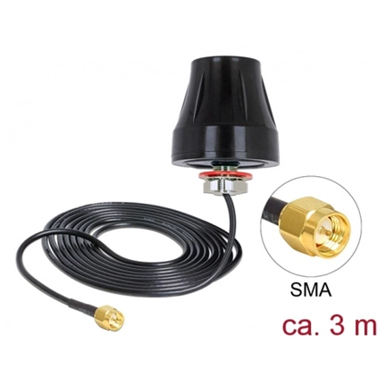 Delock LTE Antenna SMA 2 dBi 3 m RG-174 kör keresztmetszetű fekete kültéri