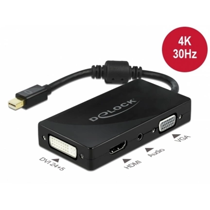 Delock Mini DisplayPort 1.2 adapter - VGA / HDMI / DVI / audio anya 4K passzív fekete Delock Mini DisplayPort 1.2 adapter - VGA / HDMI / DVI / audio anya 4K passzív fekete