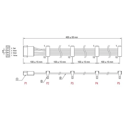 Delock Molex-tápkábel 4 tus csatlakozódugóval > 4 x 15 tus SATA-csatlakozóhüvely, 40 cm Delock Molex-tápkábel 4 tus csatlakozódugóval > 4 x 15 tus SATA-csatlakozóhüvely, 40 cm