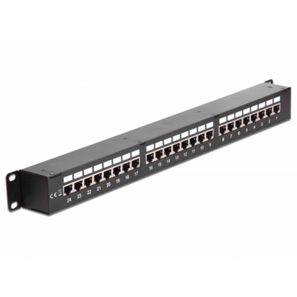 Delock Patch Panel - 43295 (Cat6 patch panel, 24 port, 1U, árnyékolt, fekete)