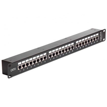 Delock Patch Panel - 43295 (Cat6 patch panel, 24 port, 1U, árnyékolt, fekete)