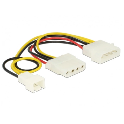Delock Power Cable 4 pin male > 1 x 4 pin female + 1 x 3 pin male (fan) 14 cm (83658)