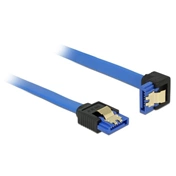 Delock SATA-kábel, 6 Gb/s, hüvely, egyenes > SATA hüvely, lefelé ívelt, 30 cm, kék aranyszínu