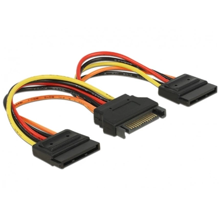 Delock SATA tápkábel 15 tus csatlakozódugóval > 2 x hálózati SATA 15 tus csatlakozóhüvellyel, 15 cm Delock SATA tápkábel 15 tus csatlakozódugóval > 2 x hálózati SATA 15 tus csatlakozóhüvellyel, 15 cm
