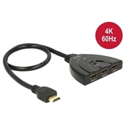 Delock Switch HDMI UHD 3x HDMI in 1x HDMI out 4K, 50 cm kábellel