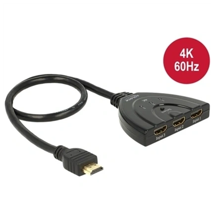 Delock Switch HDMI UHD 3x HDMI in 1x HDMI out 4K, 50 cm kábellel