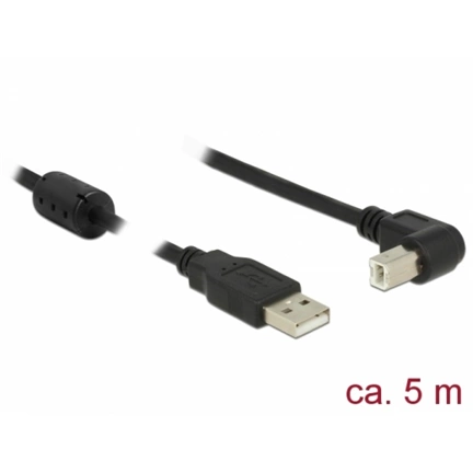 Delock USB2.0 kábel USB A dugó -> USB B 90°dugó csatlakozókkal, 5m (3 év)
