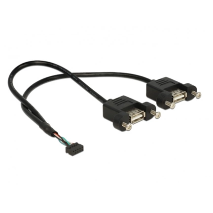 Delock USB2.0 pin header anya 2mm 10tűs > 2x USB2.0 Type-A anya panel modul kábel - 0,25m (84832)