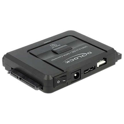 Delock USB 3.0 – SATA 6 Gb/s / IDE 40 tűs / IDE 44 tűs átalakító biztonsági mentési funkcióval Delock USB 3.0 – SATA 6 Gb/s / IDE 40 tűs / IDE 44 tűs átalakító biztonsági mentési funkcióval