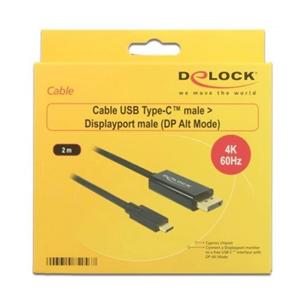 Delock kábel USB Type-C male to Displayport male (DP Alt Mode) 4K 60Hz, 2m
