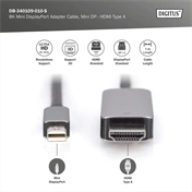 Digitus 8K Mini DisplayPort Adapter Cable Mini DP - HDMI Type A 1m Black