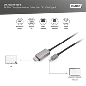 Digitus 8K Mini DisplayPort Adapter Cable Mini DP - HDMI Type A 1m Black