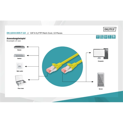 Digitus CAT6 S-FTP Patch Cable 0,5m Yellow (10db)
