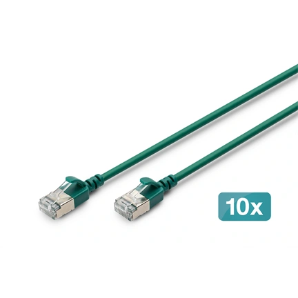 Digitus CAT 6A F-FTP keskeny patch kábel, 0,3 m, zöld, 10 db