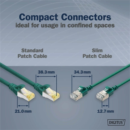 Digitus CAT 6A F-FTP keskeny patch kábel, 0,3 m, zöld, 10 db