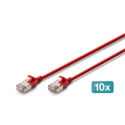 Digitus CAT 6A F-FTP keskeny patch kábel, 0,5 m, piros, 10 db