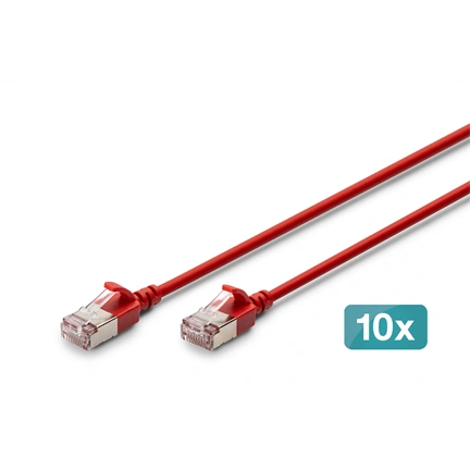 Digitus CAT 6A F-FTP keskeny patch kábel, 0,5 m, piros, 10 db