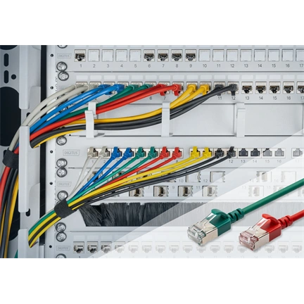 Digitus CAT 6A F-FTP keskeny patch kábel, 2 m, fekete, 10 db