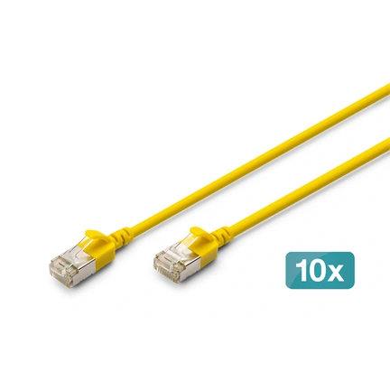 Digitus CAT 6A F-FTP keskeny patch kábel, 2 m, sárga, 10 db
