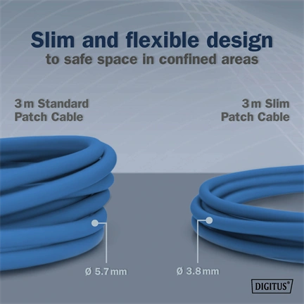 Digitus CAT 6A F-FTP keskeny patch kábel, 3 m, kék, 10 db