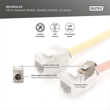 Digitus CAT 6A Keystone Jack, shielded,Re-embedded