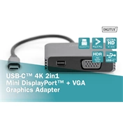 Digitus DA-70825 USB Type-C to VGA/miniDisplayPort 4K/30Hz Graphics Adapter Silver