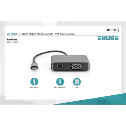 Digitus DA-70825 USB Type-C to VGA/miniDisplayPort 4K/30Hz Graphics Adapter Silver