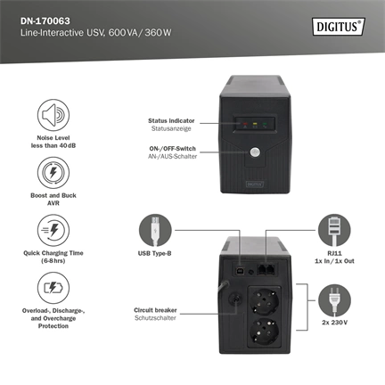 Digitus DN-170063 600VA LCD szünetmentes tápegység