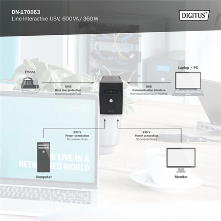 Digitus DN-170063 600VA LCD szünetmentes tápegység