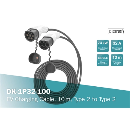 Digitus EV charging cable type 2 to type 2 10m Black