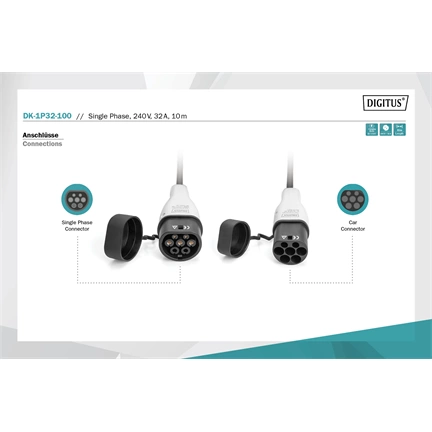 Digitus EV charging cable type 2 to type 2 10m Black