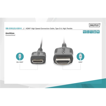 Digitus HDMI High Speed con. cable, type C - A, HighFlex