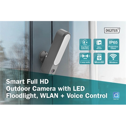 Digitus Smart Full HD Outdoor Camera with LED Floodlight WiFi + Voice Control