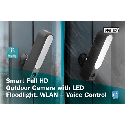 Digitus Smart Full HD Outdoor Camera with LED Floodlight WiFi + Voice Control