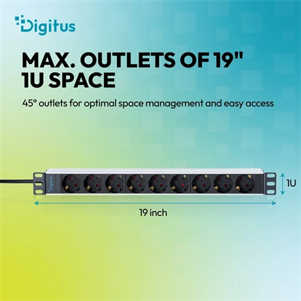 Digitus Socket strip with aluminum profile, 9-way socket outlet with earthing contact, 2 m supply cable