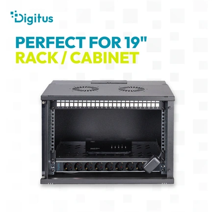 Digitus Socket strip with aluminum profile, 9-way socket outlet with earthing contact, 2 m supply cable