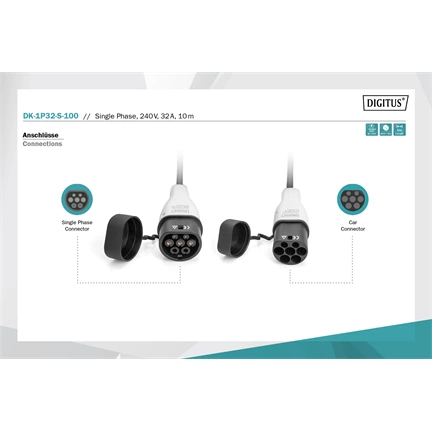 Digitus Spiral EV charging cable Type 2 to Type 2 10m Black