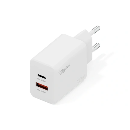Digitus USB GaN töltő 30W, 1 db USB-C, 1 db USB-A
