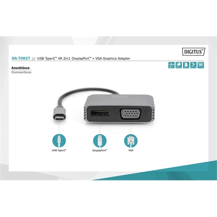 Digitus USB Type-C 4K 2-in-1 DisplayPort + VGA Graphics Adapter Silver