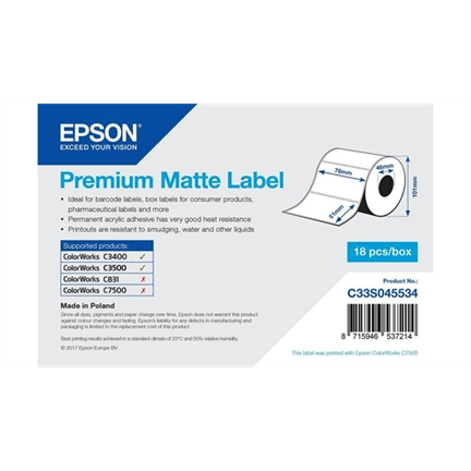 EPSON Premium Matte Label 76 x 51mm, 650 lab