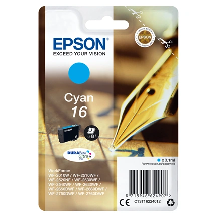 Epson 16 - 3.1 ml - cyan - original - blister with RF alarm - ink cartridge - for WorkForce WF-2010, 2510, 2520, 2530, 2