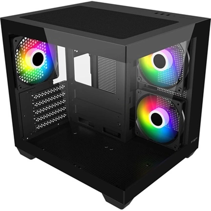 FSP S140 számítógépház - Micro-ATX, 3db 120mm-es ARGB ventilátor, fekete