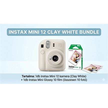 FUJIFILM INSTAX MINI 12 CLAY WHITE + Instax Mini Film Glossy (10lap)