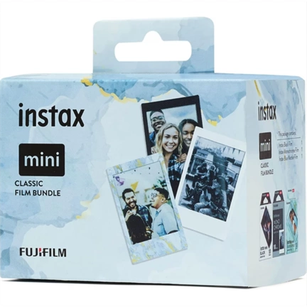 FUJIFILM Instax Mini Film Glossy Classic Bundle (Bluemarble, Black Frame, Monochrome) (30lap)