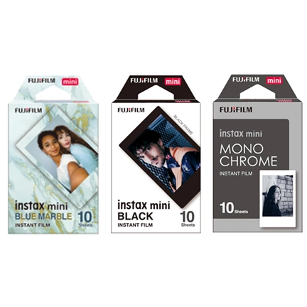 FUJIFILM Instax Mini Film Glossy Classic Bundle (Bluemarble, Black Frame, Monochrome) (30lap)