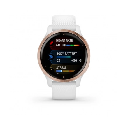 GARMIN Venu 2S Rose Gold Stainless Steel Bezel with White Case and Silicone Band GARMIN Venu 2S Rose Gold Stainless Steel Bezel with White Case and Silicone Band