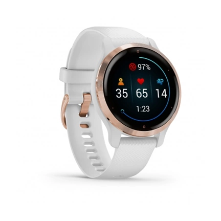 GARMIN Venu 2S Rose Gold Stainless Steel Bezel with White Case and Silicone Band GARMIN Venu 2S Rose Gold Stainless Steel Bezel with White Case and Silicone Band