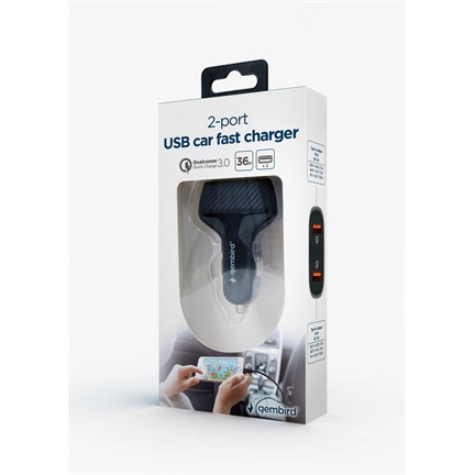 GEMBIRD 2-port USB car fast charger, QC3.0, 36 W, black